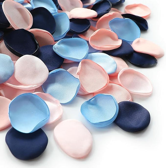 Floroom 300pcs Rose Petals Navy Blue Blush Faux Silk Flower Petals for Wedding Flower Girl Basket Aisle Scatter Dinner Table Centerpieces Party Confetti Bridal Shower Romantic Night Decoration