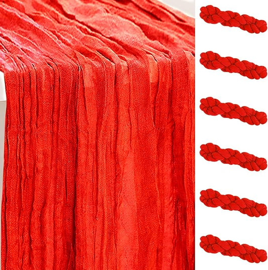 6 Pack Red Cheesecloth Table Runner 35x120 Inch 10Ft Rustic Gauze Cheese Cloth Table Runner Sheer Cheesecloth Table Runners for Wedding Party Bridal Shower Decoration