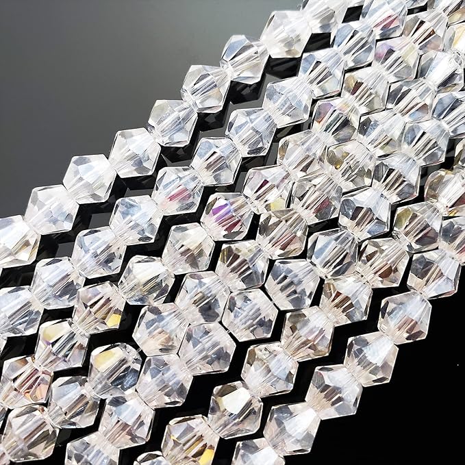 4mm Bicone 1800Pcs White AB Crystal Glass Beads Small Faceted Bicone Shape Crystal Glass Spacer Beads for Bracelet Necklace Decorative Hand Jewelry Making (White AB, 4MM)