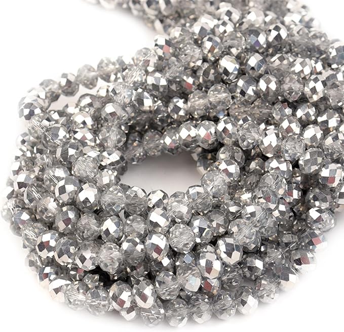 500Pcs 6mm Crystal Glass Beads for Jewelry Making Beads for Bracelets Necklace Pendants Making Supplies(Gray)