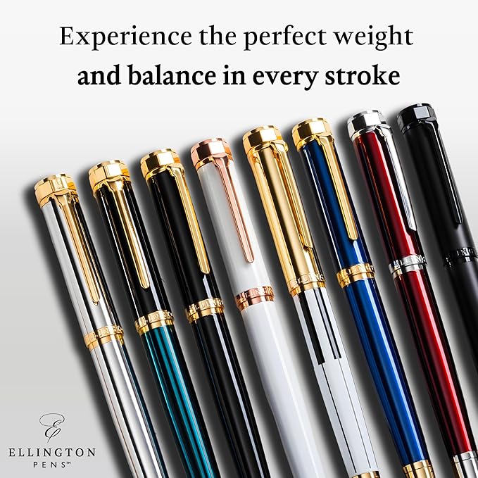 Ellington Pens Luxury Fountain Pen Set - Smooth Extra Fine Nib - Includes Refillable Ink Converter, 3 Ink Cartridges, Gift Box - Fountain Pen For Writing - Calligraphy, Journaling, Sketching