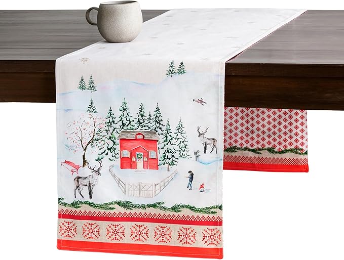 Maison d' Hermine Table Runner 100% Cotton Double Layer Table Runners 72 inches Long for Thanksgiving Christmas Decorations Home Kitchen Dining Party Wedding (Rural Christmas, 14.5" x 72")