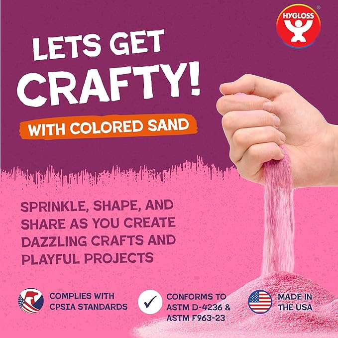 Hygloss Colored Sand for Crafts – 1 lb Bottle, Magenta – Vibrant Colorful Fine Sensory Play Sand Art Kits for Kids – Classroom Activities for Children 3 4 5 6 7 8 9 10 11 12 – Safe for Ages 3+