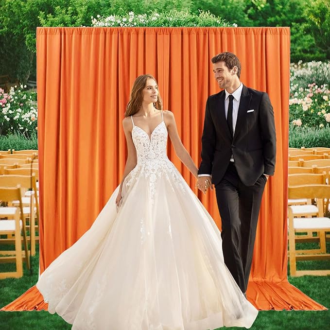 2 Panels Deep Orange Backdrop Curtain, 10 x 10 Feet Background Curtains for Parties, Weddings, Baby Showers, Bachelorette Halloween, Christmas Birthday Party Photoshoot Backdrop Curtains Decorations