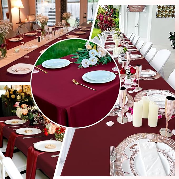 Burgundy 6 Pack Polyester Table Cloth 60 x 84 Inch, Rectangle Tablecloths for 6 Foot Tables Washable Table Cloth for Party Wedding