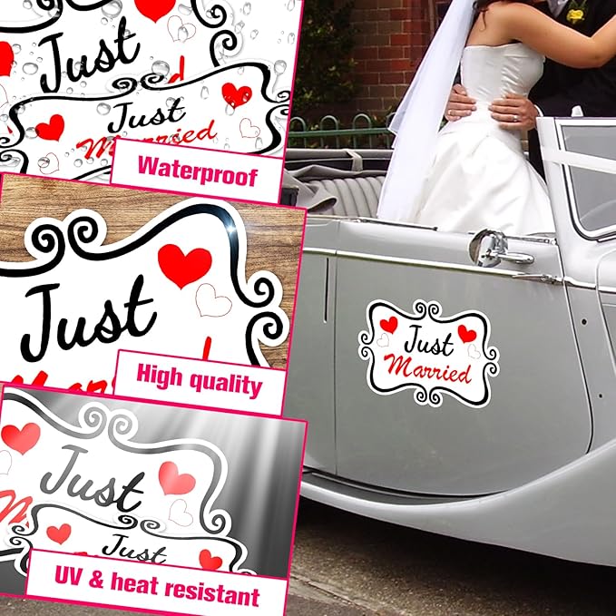 Just Married Car Magnet Set, Marry Me Magnetic Sign for Car Wedding Decoration White 4 PCS(2 Large 12 * 8 in + 2 Small 12 * 4 in)