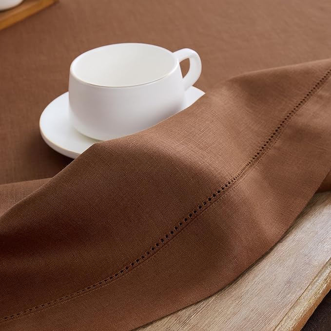 Solino Home Linen Brown Table Runner 72 Inches Long - 100% Pure Linen Hemstitch Table Runner 14 x 72 Inch for Dresser, Dining, Fall, Autumn, Thanksgiving - Classic Hemstitch