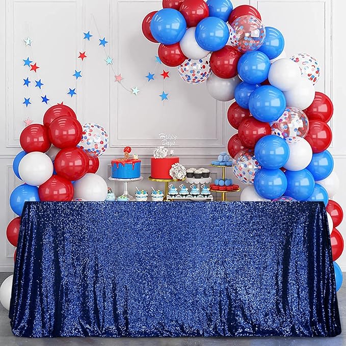 SquarePie Sequin Tablecloth 60 x 120 Inch Navy Blue Sparkly Table Linen for Wedding Party
