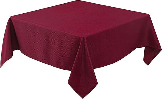 Biscaynebay Textured Fabric Christmas Square Table Cloth 90x90 Inch, Burgundy Water Resistant Tablecloths for Dining, Kitchen, Wedding, Parties etc. Machine Washable