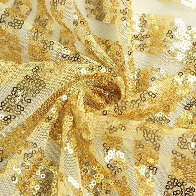 Efavormart 120" Gold Sparkly Sequin Geometric Tulle Round Tablecloth