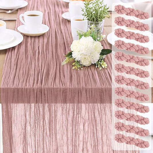 12-Pack Dusty Pink Cheesecloth Table Runners – 10FT (35x120 Inch) Boho Rustic Gauze Fabric Cheese Cloth Table Runner for Weddings, Baby Showers, Bridal Shower, Farmhouse & Birthday Party Decor