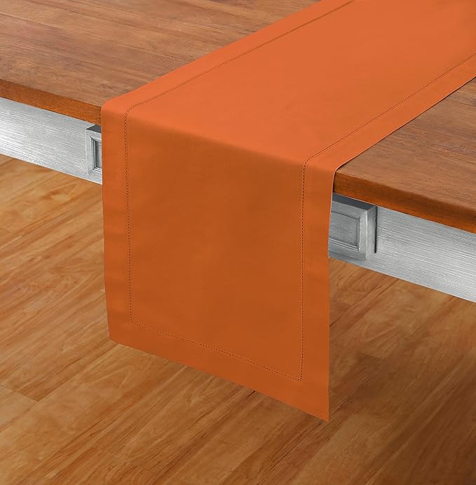 Solino Home Cotton Linen Pumpkin Table Runner 72 Inches Long - Hemstitch Table Runner 14 x 72 Inch for Dresser, Dining, Fall, Autumn, Halloween, Thanksgiving, Holiday