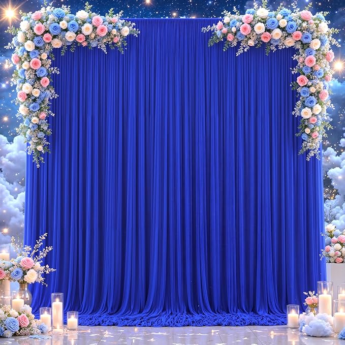 Royal Blue Tulle Backdrop Curtain for Parties Wedding,5ft x 10ft Wrinkle Free Curtain Backdrop,2 Layer Drapes for Backdrop,Polyester Wedding Back Drop for Bridal Shower Birthday Baby Shower