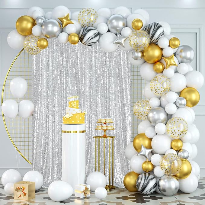 Poise3EHome 2 Panels 4ftx8ft Silver Sequin Backdrop, Upgrade Shimmer Backdrop for Wedding Christmas Party Photo Booths Event Decorations