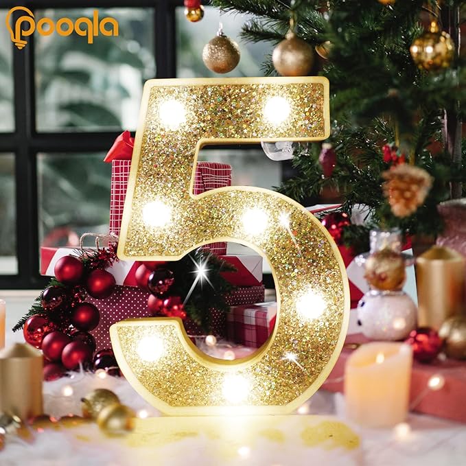 Pooqla Marquee Light up Numbers, Lighted Numbers for 2nd Birthday Decorations, Night Light Battery Powered for Silver Party Decorations, Gift for Boys Girls Christmas Wedding Home Room Decoration