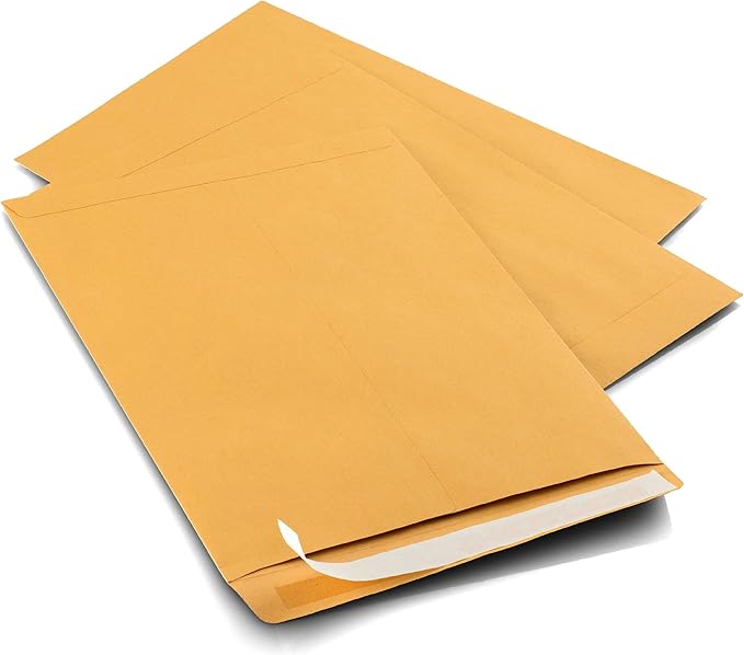 Aimoh 100 10 x 13 Self-Seal Brown Kraft Catalog Envelopes - 28lb, 100 Count, Ultra Strong Quick-Seal, 10x13 inch (39300)