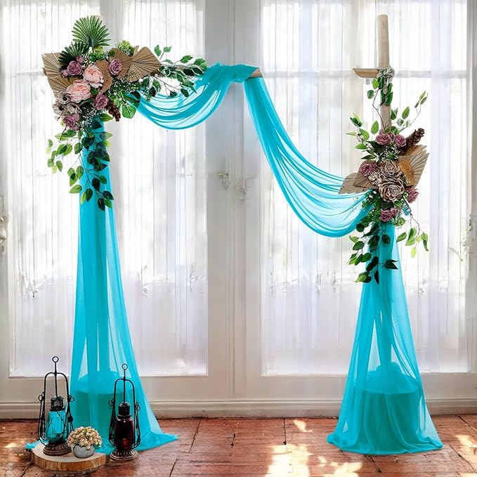 MDS Halloween Chiffon Draping Fabric - 1 Panel, 30" Wide x 50ft Long - Sheer Spooky Arbor & Canopy Drapery for Haunted House Backdrops, Party Ceilings, DIY Costumes & Themed Events - Peacock Blue