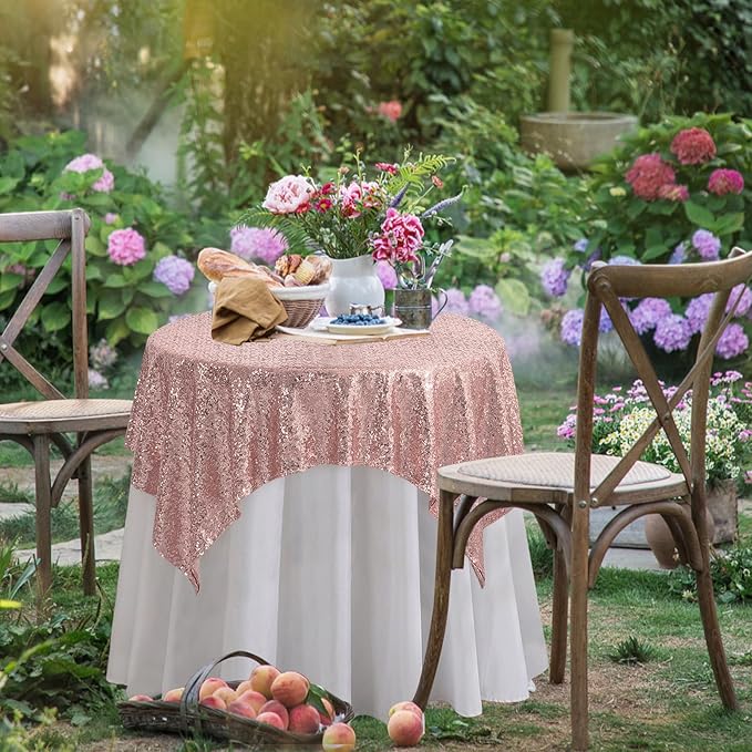 Square Rosegold Sequin Tablecloth- 50x50 inch, Seamless Sparkle and Glitter Party Table Cloth, Shiny&Elegant for Wedding Birthday Ceremony Prom Table Decorations