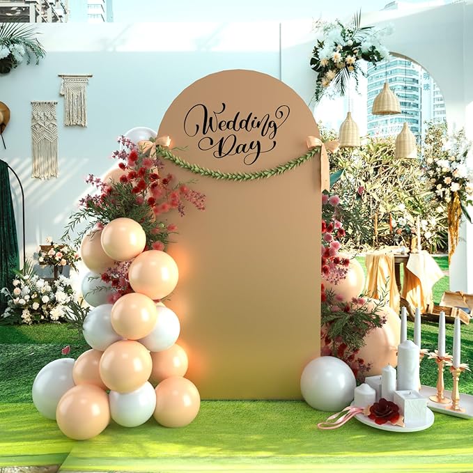 bricia Wedding Arch Backdrop Stand Cover, 6.6FT Double Sided Stretchy Arch Cover Fitted Wedding Birthday Party Banquet Decoration (Champagne 79.2''Lx39.6''W)