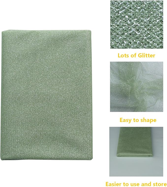 Glitter Tulle Fabric 56 Inch by 5.5 Yards Fabric Tulle Bolt for Wedding Christmas Decorations DIY White Tutu Baby Shower Table Skirt Ceiling Decor Birthday Party Craft Supplies-Mint Green