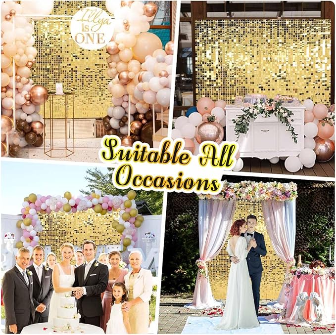 Kate Square Light Gold Sequin Wall Panels Shimmer Wall Birthday Party Backdrop Decorations (Pack of 12)