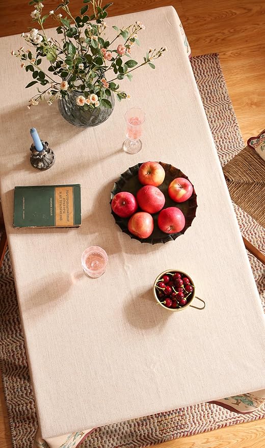 patdrea Designer Beige Extra Long Tablecloth for Rectangle Table,Vintage French Linen Trees Pattern Table Cloth,Decoration Cover for Kitchen Dining Christmas,Thanksgiving,63"x110"-Tatiana D