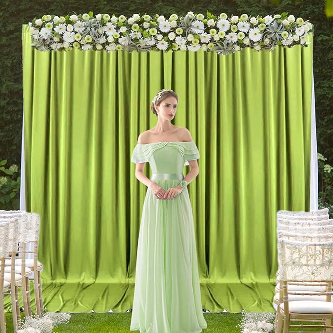 2 Panels Olive Green Backdrop Curtain, 10 x 10 Feet Background Curtains for Parties, Weddings, Baby Showers, Bachelorette Halloween, Christmas Birthday Party Photoshoot Backdrop Curtains Decorations