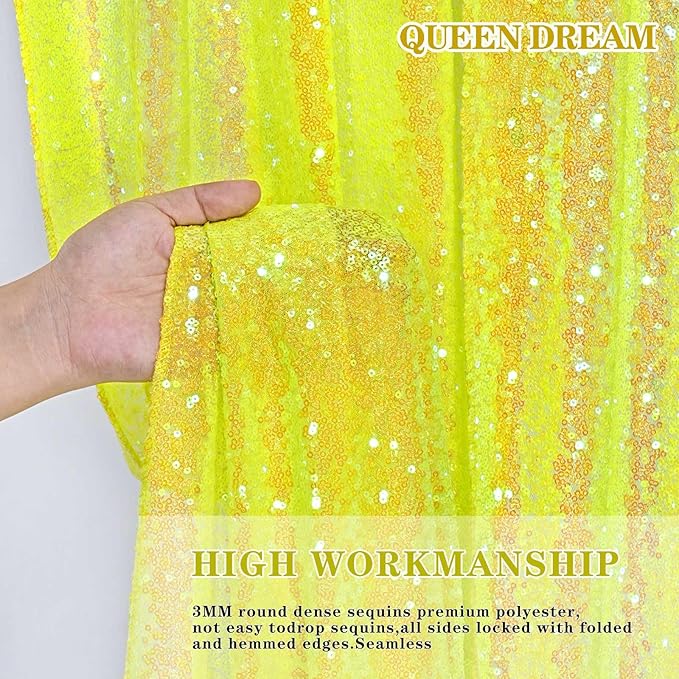 Sparkle Sequin Backdrop Curtains Panels - Yellow Sequin Photo Backdrop 2 Panels 2FTx8FT Wedding Birthday Party Background Drapes