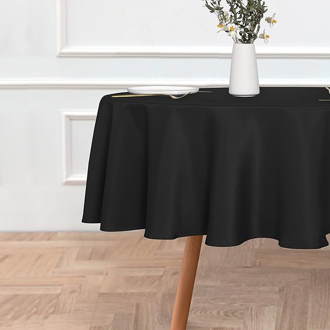 sancua Round Tablecloth - 80 Inch - Water Resistant Spill Proof Washable Polyester Table Cloth Decorative Fabric Table Cover for Dining Tables, Buffet Parties and Camping, Black