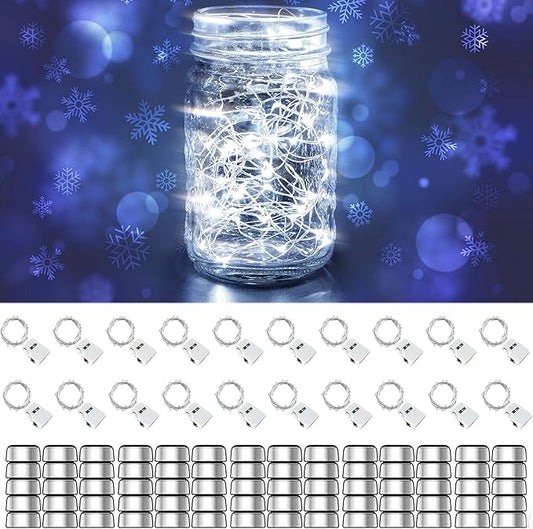 20 Pack Fairy Lights Battery Operated 60 Extra Batteries, 3 Modes 6.5ft 20 LED Mini String Lights, Waterproof Silver Wire Firefly Starry Lights for DIY Wedding Christmas Party, Cool White