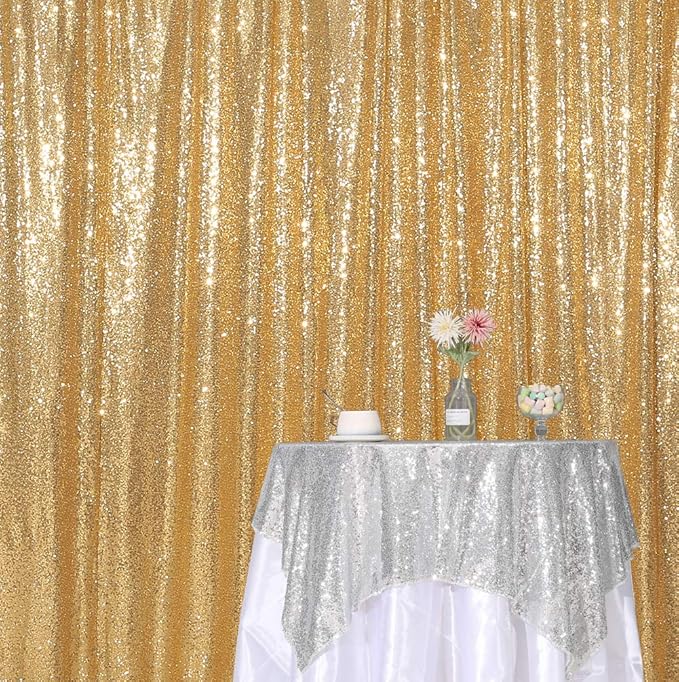 SquarePie Sequin Backdrop Gold 7FT x 7FT Background for Wedding Party