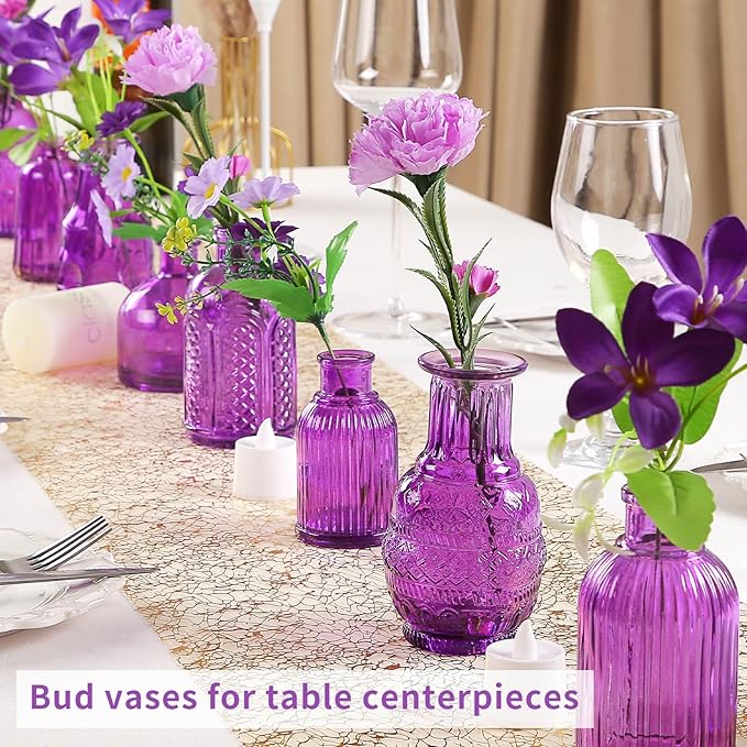 Mini Glass Bud Vases,Versatile Small Bud vases for Home and Wedding Decor, Exquisite Bridal Shower Table Centerpieces,Aromatherapy Bottles,Candle Holder, Ideal of Gifts(Pack of 30,Purple)