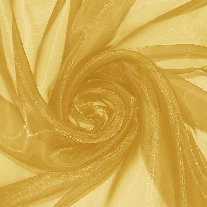 P Pothuiny Sheer Organza Fabric by The Yard, 10 Yards x 60 Inch Wide Bridal Gold Organza Tulle Fabric Roll Shiny Gauze Fashion Dress Sewing Craft for Wedding Party Decorations Backdrop