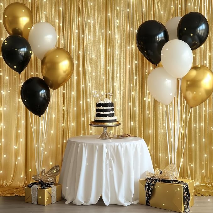 20ftx10ft Gold Sequin Backdrop Curtain for Parties, 4 Panels 5x10FT Shimmer Wrinkle Free Glitter Photo Backdrop Drapes Back Drop Cloth for Wedding Birthday Christmas Photography Background