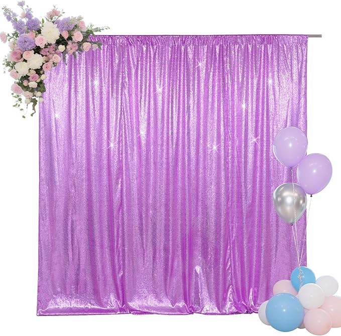 SquarePie Sequin Backdrop Less Transparent Background Sparkly Curtain for Wedding Party 8FT x 8FT Lavender