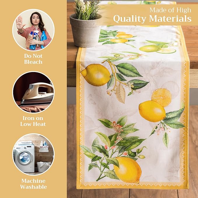 Maison d' Hermine Table runner 100% Cotton Double Layer Table Runners 72 inches long Decorative for Home Kitchen Dining Party Baby Shower Wedding Bridal Shower Spring Summer (Limoncello, 14.50" x 72")