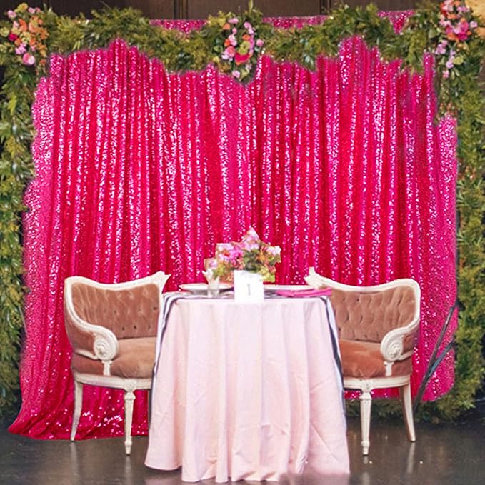 DUOBAO 7FTx7FT Fuchsia Glitter Sequin Backdrop - Perfect for Christmas, Weddings, Parties & Photography