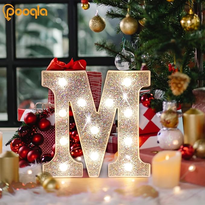 Pooqla Light Up Letters, LED Marquee Letters for Silver Birthday Decorations, Battery Powered Night Light Teenager Girl Room Decor, Gift for Girls Boys Wedding Bedroom Christmas Party Decor, Letter T