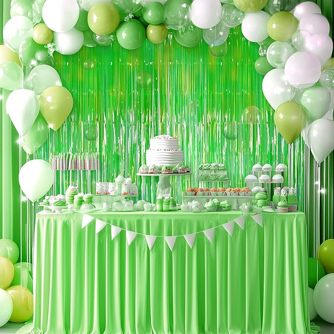 4 Pack Pink & Green Party Streamers Backdrop Curtains, 3.3x8.2ft Holographic Tinsel Foil Curtain Photo Booth Props for Birthday, Wedding, Holiday Celebration, Bachelorette, Theme Decorations