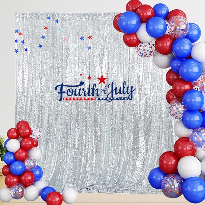PartyDelight Silver Sequin Backdrop 6Ftx6Ft Photography Curtain Special Events Party