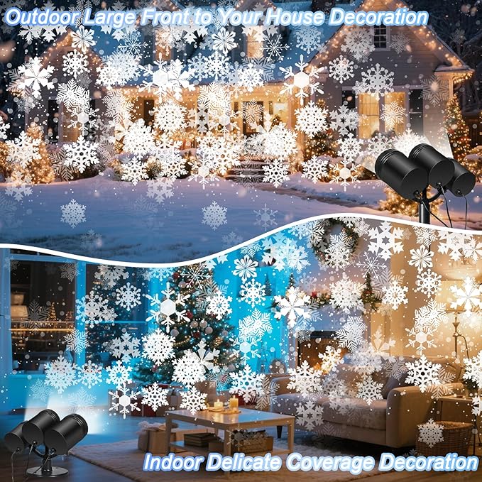 Christmas Snowflake Projector Lights Outdoor, Timing Mode Upgrade 3-Head Snowflake Projector, Waterproof Landscape Lighting Projection Lamp for Xmas Holiday Party Yard Garden Wedding