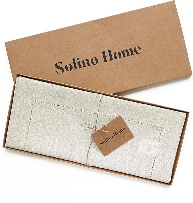 Solino Home Linen Table Runner 90 Inches Long - 100% Pure Linen Light Natural Table Runner 14 x 90 Inch for Fall, Autumn, Thanksgiving, Christmas - Classic Hemstitch