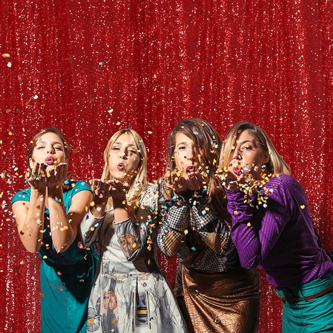 SquarePie Sequin Backdrop 6FT x 8FT Red Curtain Background for Wedding Party Christmas