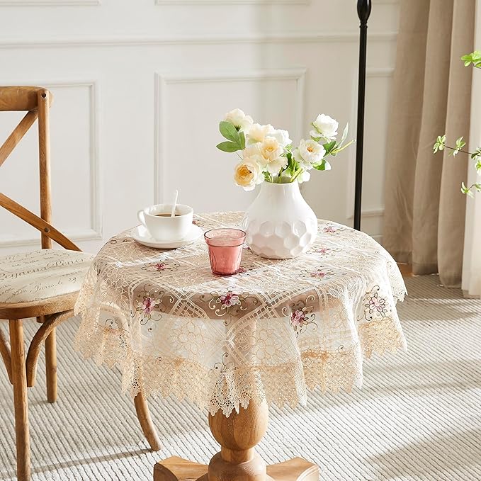 Warm Home Designs 60 Inch Round Tablecloth. Use Small Gold Tablecloth as Crochet Table Cloth, Coffee Table Cover, or Dresser Cover Linen. Rustic Table Topper for Vintage Kitchen. (VTC Linen 60)