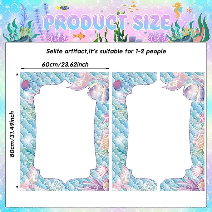 Upgraded 32 x 24 Inch Large Mermaid Photo Booth Props Picture Frame Vintage Photo Frame Friends Selfie Props for Halloween Carnival Christmas Wedding Mexico Party Favors(Mermaid Style)