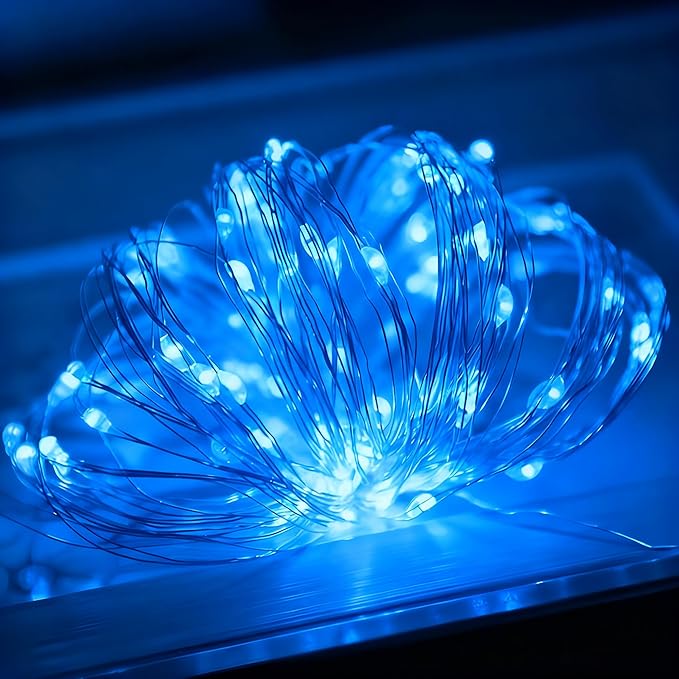 btfarm 6 Pack Fairy Lights Battery Operated, 7FT 20 LED Mini String Lights Waterproof Silver Wire for Mason Jars Centerpiece Table Crafts Bedroom Christmas Decoration, Blue