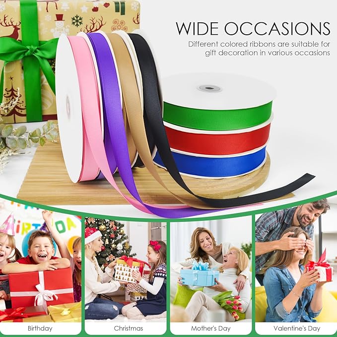 100 Yards 5/8 inch Grosgrain Ribbon, Solid Color Fabric Ribbon Perfect for Gift Wrapping, Wedding, Handmade Bows, Floral Bouquets and Party Decoration(Green)