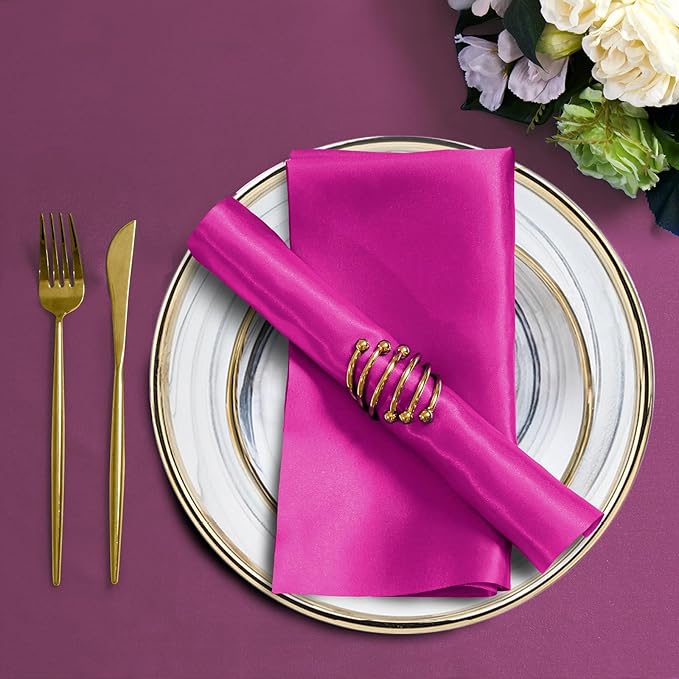 Horbaunal 30 Pack Hot Pink Satin Napkins 17 x 17 Inch, Square Soft Table Dinner Napkins, Silky Cloth Napkins Table Decoration for Weddings Banquets Parties