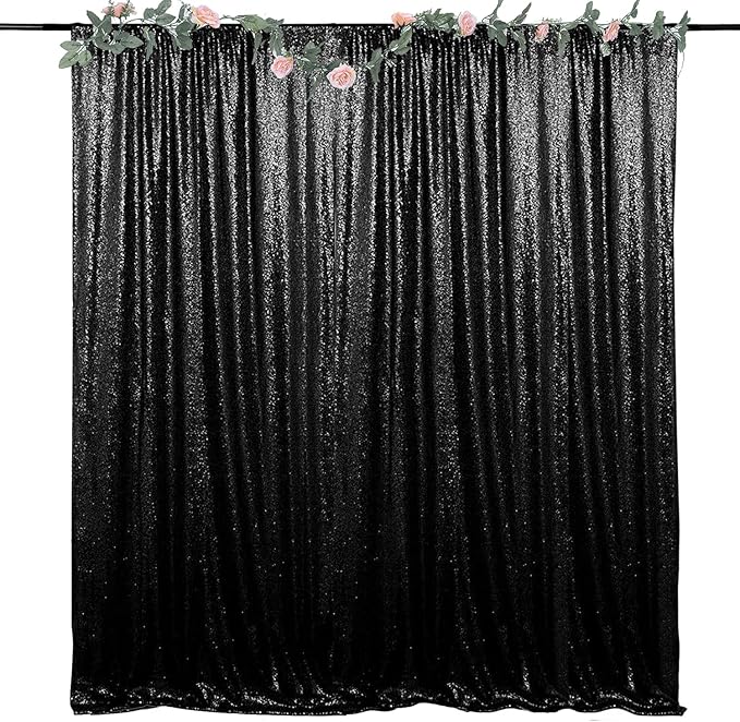 Black Sequin Backdrop Curtains 8FTx8FT 1 Panel Sparkly Background Drapes Photography for Halloween Party Birthday Wedding Decor