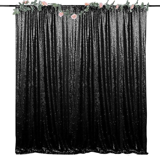 Black Sequin Backdrop Curtains 8FTx8FT 1 Panel Sparkly Background Drapes Photography for Halloween Party Birthday Wedding Decor